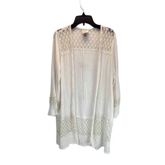 Knox Rose Ivory Lace Trim Cardigan XS S Open Front Boho Festival Lightweight Top - Picture 2 of 7